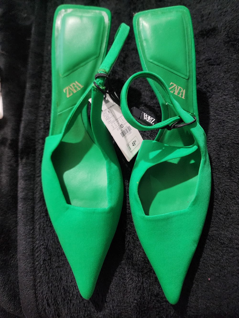 ZARA Emerald Green Pointed Slingback Mules